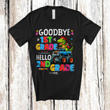 MacnyStore - Personalized Goodbye 1st Grade Hello 2nd Grade; Joyful Graduate Custom Name T-Rex Monster Truck T-Shirt
