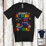 MacnyStore - Personalized Goodbye 1st Grade Hello 2nd Grade, Joyful Summer Vacation T-Rex, Custom Name Graduate T-Shirt