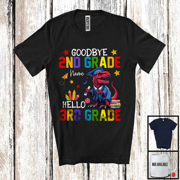 MacnyStore - Personalized Goodbye 2nd Grade Hello 3rd Grade, Joyful Summer Vacation T-Rex, Custom Name Graduate T-Shirt