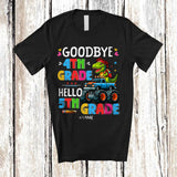 MacnyStore - Personalized Goodbye 4th Grade Hello 5th Grade; Joyful Graduate Custom Name T-Rex Monster Truck T-Shirt