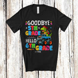 MacnyStore - Personalized Goodbye 5th Grade Hello 6th Grade; Joyful Graduate Custom Name T-Rex Monster Truck T-Shirt
