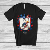 MacnyStore - Personalized Goose Eating Donut; Amazing 4th of July Goose Bow Tie; Custom Name Patriotic T-Shirt