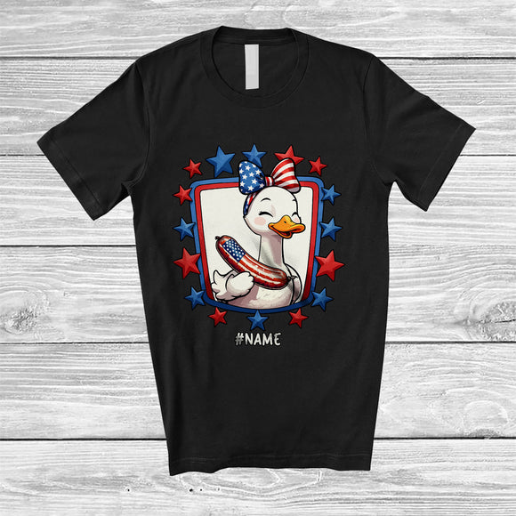 MacnyStore - Personalized Goose Eating Sausage; Amazing 4th of July Goose Bow Tie; Custom Name Patriotic T-Shirt
