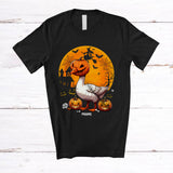 MacnyStore - Personalized Goose Pumpkin Cosplay; Scary Halloween Moon Custom Name Goose Farmer T-Shirt