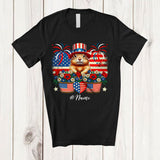 MacnyStore - Personalized Gopher Flowers Wearing American Flag Hat; Lovely 4th Of July Custom Name Patriotic T-Shirt