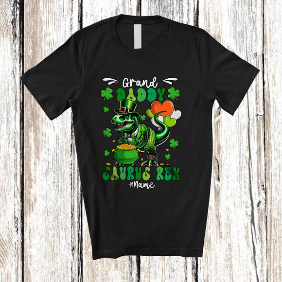 MacnyStore - Personalized Grand Daddy Saurus Rex; Happy St. Patrick's Day Custom Name T-Rex Dinosaur; Family T-Shirt
