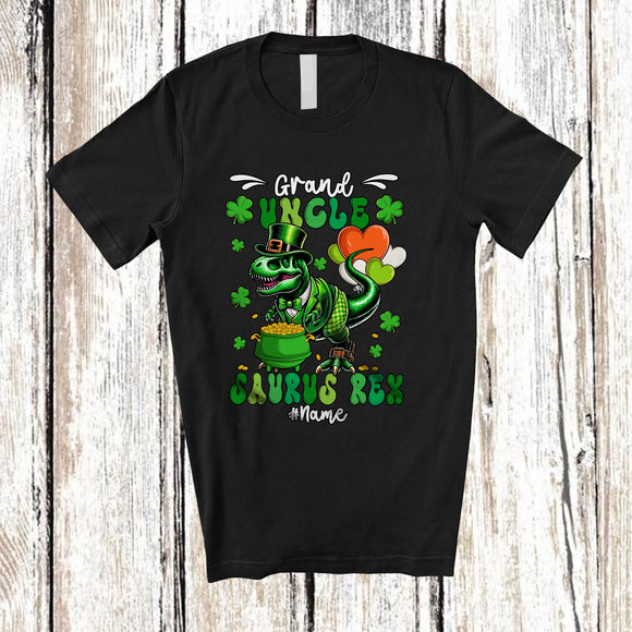 MacnyStore - Personalized Grand Uncle Saurus Rex; Happy St. Patrick's Day Custom Name T-Rex Dinosaur; Family T-Shirt