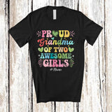 MacnyStore - Personalized Grandma of 2 Awesome Girls; Joyful Mother's Day Hearts; Custom Name Family T-Shirt