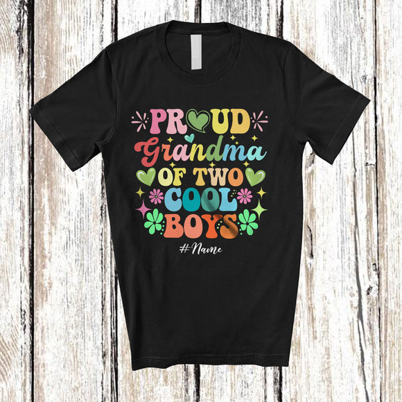 MacnyStore - Personalized Grandma of 2 Cool Boys; Joyful Mother's Day Hearts; Grandsons Custom Name Family T-Shirt