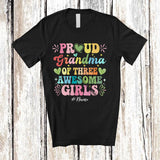 MacnyStore - Personalized Grandma of 3 Awesome Girls; Joyful Mother's Day Hearts; Custom Name Family T-Shirt
