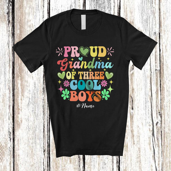 MacnyStore - Personalized Grandma of 3 Cool Boys; Joyful Mother's Day Hearts; Grandsons Custom Name Family T-Shirt