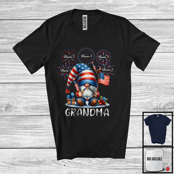 MacnyStore - Personalized Grandma, Amazing 4th Of July Custom Name Grandson Granddaughter, Gnomes Family T-Shirt
