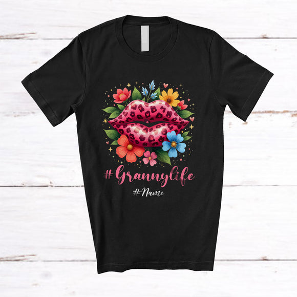 MacnyStore - Personalized Grannylife; Amazing Mother's Day Leopard Lips Flowers; Custom Name Family T-Shirt
