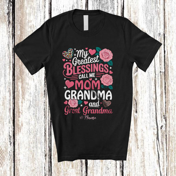 MacnyStore - Personalized Greatest Blessings Call Me Mom Great Grandma; Floral Mother's Day Custom Name Family T-Shirt