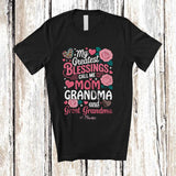MacnyStore - Personalized Greatest Blessings Call Me Mom Great Grandma; Floral Mother's Day Custom Name Family T-Shirt