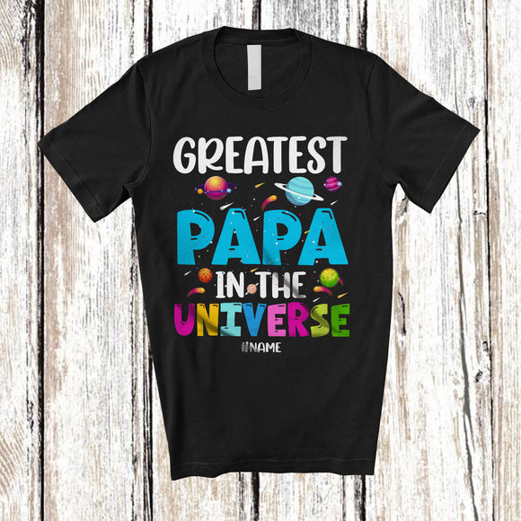 MacnyStore - Personalized Greatest Papa in the Universe; Happy Father's Day Space Custom Name Family T-Shirt