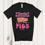 MacnyStore - Personalized Groovy Easily Distracted By Pigs; Adorable Custom Name Floral Flowers; Farmer T-Shirt