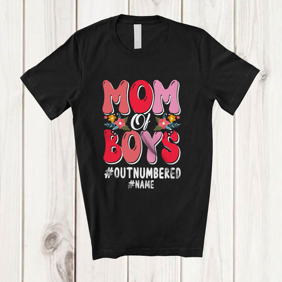 MacnyStore - Personalized Groovy Mom of Boys; Joyful Mother's Day Custom Name Mom Sons; Family Proud T-Shirt