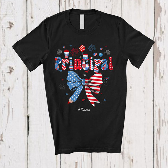 MacnyStore - Personalized Groovy Principal; Lovely 4th Of July US Flag Bow Tie; Custom Name Patriotic T-Shirt