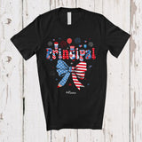 MacnyStore - Personalized Groovy Principal; Lovely 4th Of July US Flag Bow Tie; Custom Name Patriotic T-Shirt