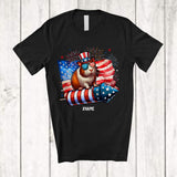 MacnyStore - Personalized Guinea Pig Riding Firecracker American Flag; Amazing 4th Of July Custom Name Patriotic T-Shirt