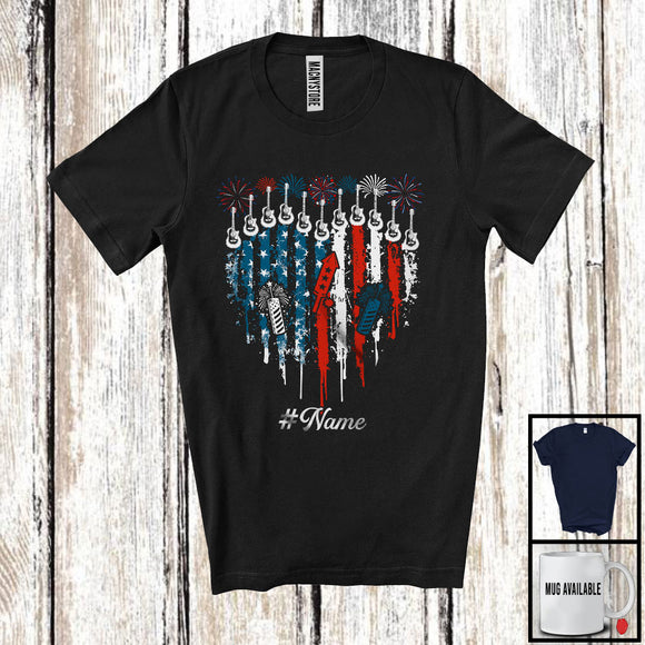 MacnyStore - Personalized Guitar Heart American Flag, Proud 4th Of July Custom Name, Musical Instruments T-Shirt