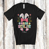 MacnyStore - Personalized Hair Stylist; Lovely Bunny Egg Hunt Flowers; Custom Name Hair Stylist Jobs Family T-Shirt