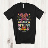 MacnyStore - Personalized Hair Stylist; Proud Easter Flowers Leopard Bunny; Custom Name Hair Stylist Family T-Shirt