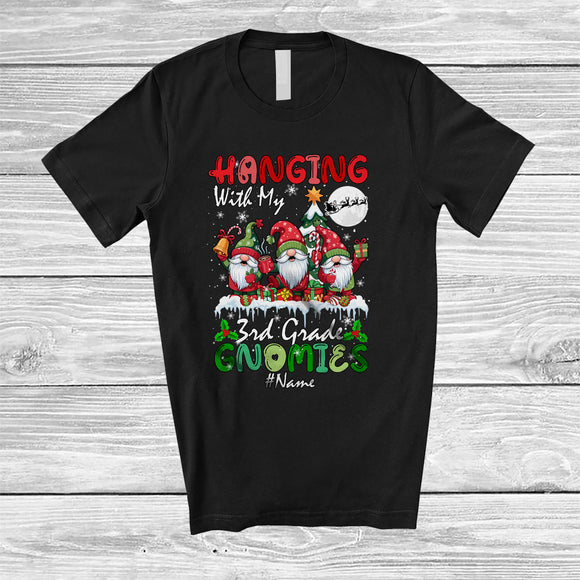 MacnyStore - Personalized Hanging With 3rd Grade Gnomies; Joyful Christmas Custom Name Teacher Gnomes T-Shirt