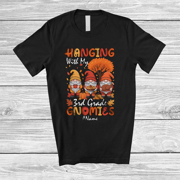 MacnyStore - Personalized Hanging With 3rd Grade Gnomies; Joyful Thanksgiving Custom Name Teacher Gnomes T-Shirt