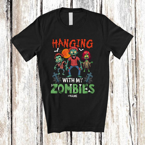 MacnyStore - Personalized Hanging With My Zombies; Amazing Halloween Horror Zombie; Custom Name Family T-Shirt