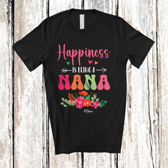 MacnyStore - Personalized Happiness Is Being A Nana; Amazing Mother's Day Flowers Floral; Custom Name Family T-Shirt
