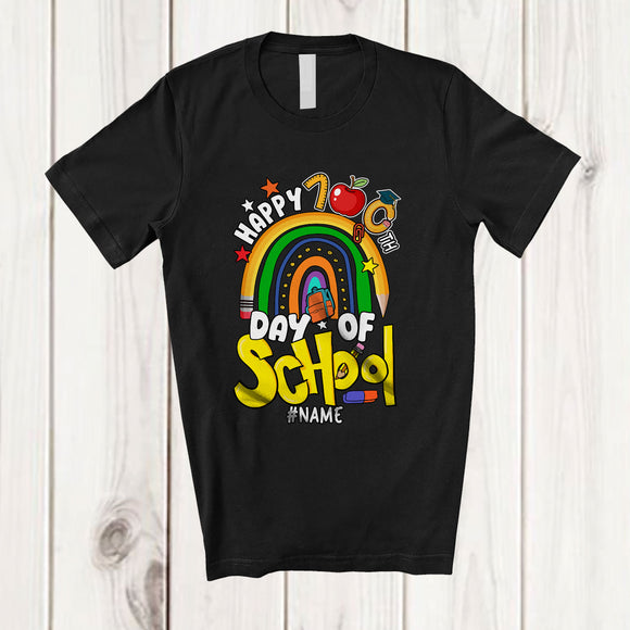 MacnyStore - Personalized Happy 100th Day of School; Adorable Pencil Rainbow; Custom Name Teacher Student T-Shirt
