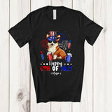 MacnyStore - Personalized Happy 4th Of July; Joyful Custom Name Corgi Uncle Sam Drinking Beer; Patriotic T-Shirt