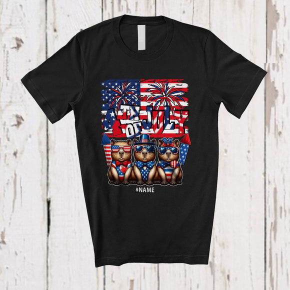 MacnyStore - Personalized Happy 4th Of July; Lovely Custom Name Capybara Sunglasses US Flag; Patriotic T-Shirt