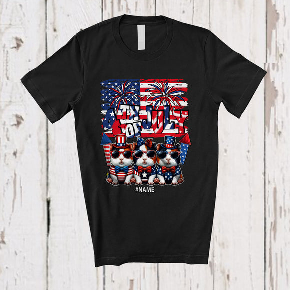 MacnyStore - Personalized Happy 4th Of July; Lovely Custom Name Guinea Pig Sunglasses US Flag; Patriotic T-Shirt