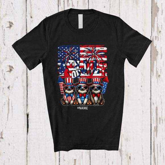 MacnyStore - Personalized Happy 4th Of July; Lovely Custom Name Sloth Sunglasses US Flag; Patriotic T-Shirt