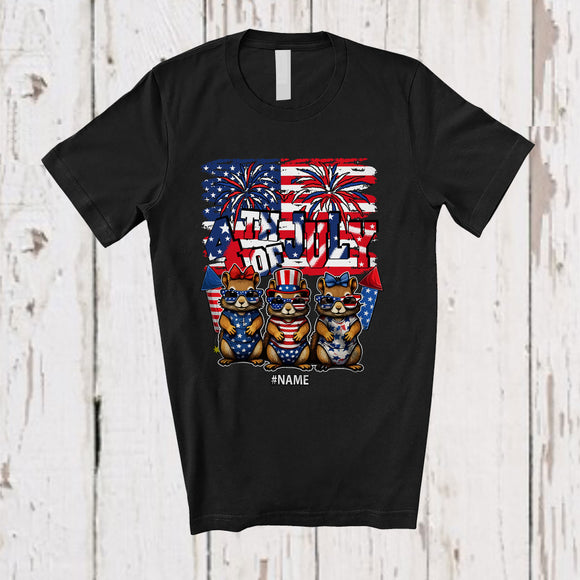 MacnyStore - Personalized Happy 4th Of July; Lovely Custom Name Squirrel Sunglasses US Flag; Patriotic T-Shirt