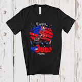 MacnyStore - Personalized Happy 4th Of July; Lovely Custom Name T-Rex On Monster Truck; US Flag Heart T-Shirt