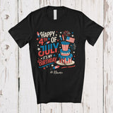 MacnyStore - Personalized Happy 4th of July It's My Birthday; Joyful Custom Name US Flag Cake; Patriotic T-Shirt