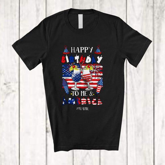 MacnyStore - Personalized Happy Birthday America; Lovely 4th Of July Custom Name Cocktail; Drinking Patriotic T-Shirt