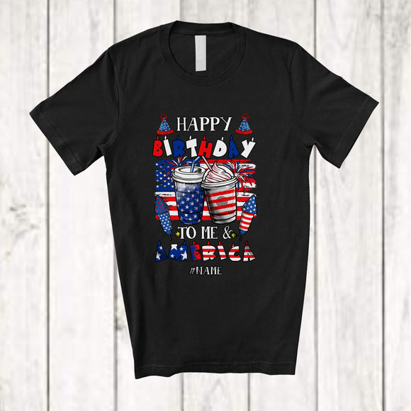 MacnyStore - Personalized Happy Birthday America; Lovely 4th Of July Custom Name Coffee; Patriotic T-Shirt
