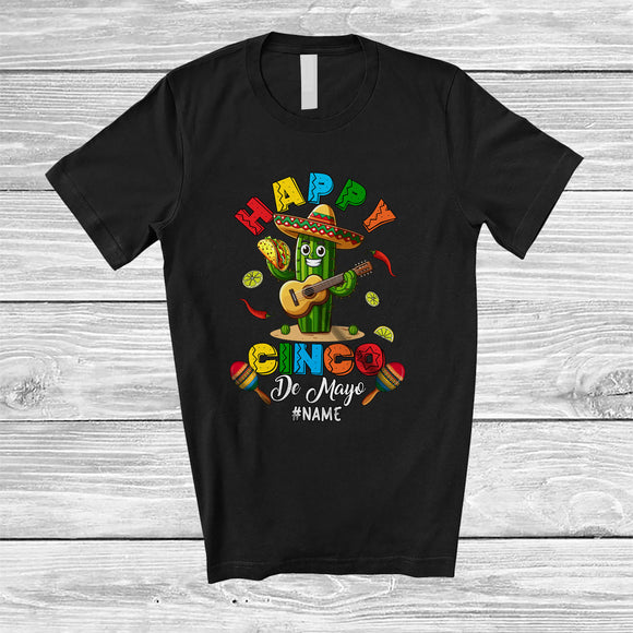 MacnyStore - Personalized Happy Cinco De Mayo; Amusing Custom Name Mexican Sombrero Cactus With Taco T-Shirt