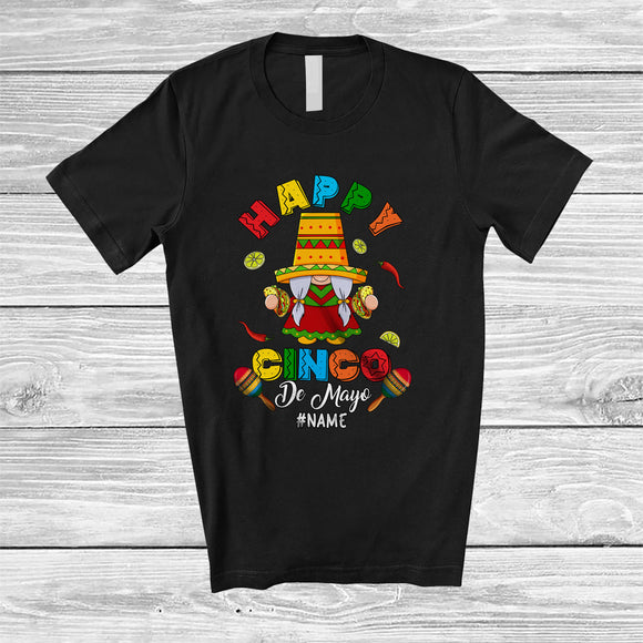 MacnyStore - Personalized Happy Cinco De Mayo; Amusing Custom Name Mexican Sombrero Gnome With Taco T-Shirt