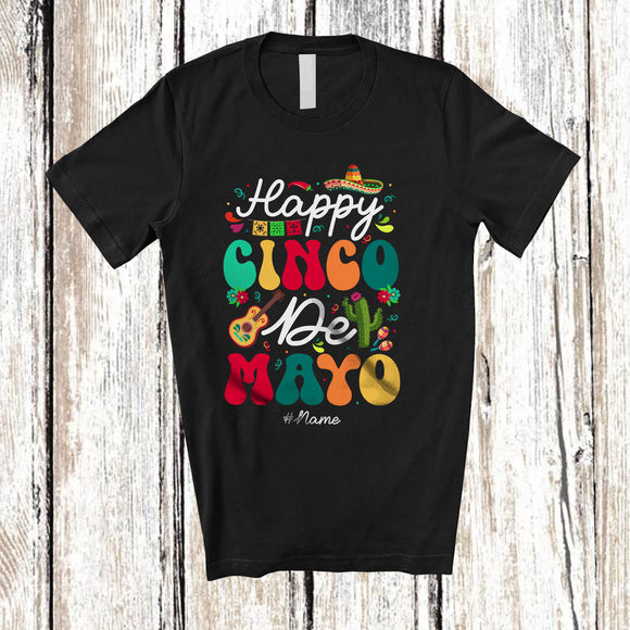 MacnyStore - Personalized Happy Cinco De Mayo; Joyful Groovy Custom Name Mexican Fiesta Proud Party Family T-Shirt
