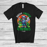 MacnyStore - Personalized Happy Easter 420 2025; Humorous Retro Bunny Smoking; Custom Name Smoker T-Shirt