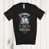 MacnyStore - Personalized Happy Easter Fools Day April 1 2025; Lovely Custom Name Bunny With Eggs Hunt T-Shirt