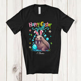 MacnyStore - Personalized Happy Easter Y'all; Adorable Custom Name Bunny Walrus Hunting Eggs; Sea Animal T-Shirt