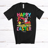 MacnyStore - Personalized Happy Easter; Adorable Bunny Driving Excavator; Custom Name Driver Egg Hunting T-Shirt