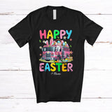 MacnyStore - Personalized Happy Easter; Adorable Bunny Driving Fire Truck; Custom Name Driver Egg Hunting T-Shirt